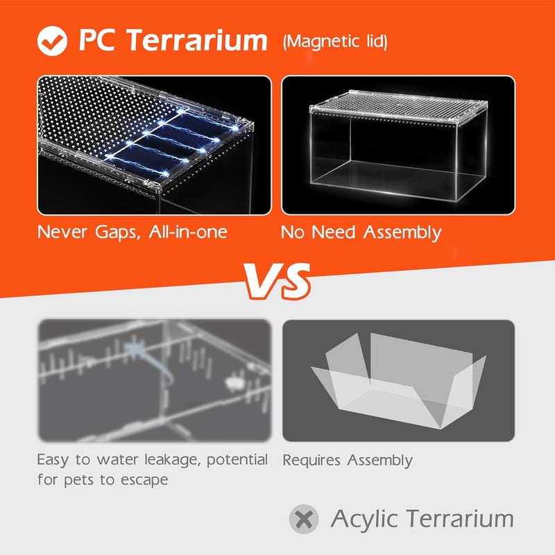 AZV Escape Proof Reptile Terrarium,Shatter Proof Polycarbonate Tarantula Tank with Magnetic Lid,Ventilated Spider Enclosure,360° Clear View,Easy Clean Habitat for Gecko,Frogs,Insects,Hermit Crabs L - Image 4